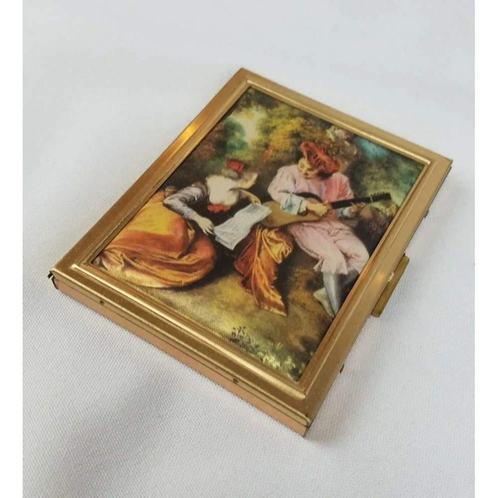 Vintage Renaissance style hinged metal photo case album padded fabric cover